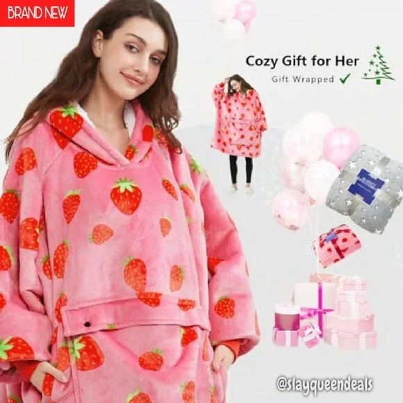 Oversized Wearable Blanket Hoodie with Pockets Sherpa Lining One Size
